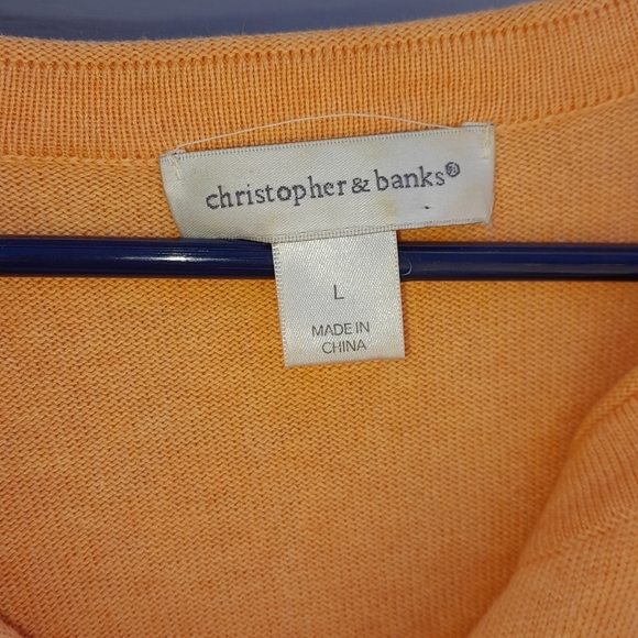 Christopher & Banks Orange Button Front Cardigan Sweater | 3/4 Sleeve - Picture 2 of 3